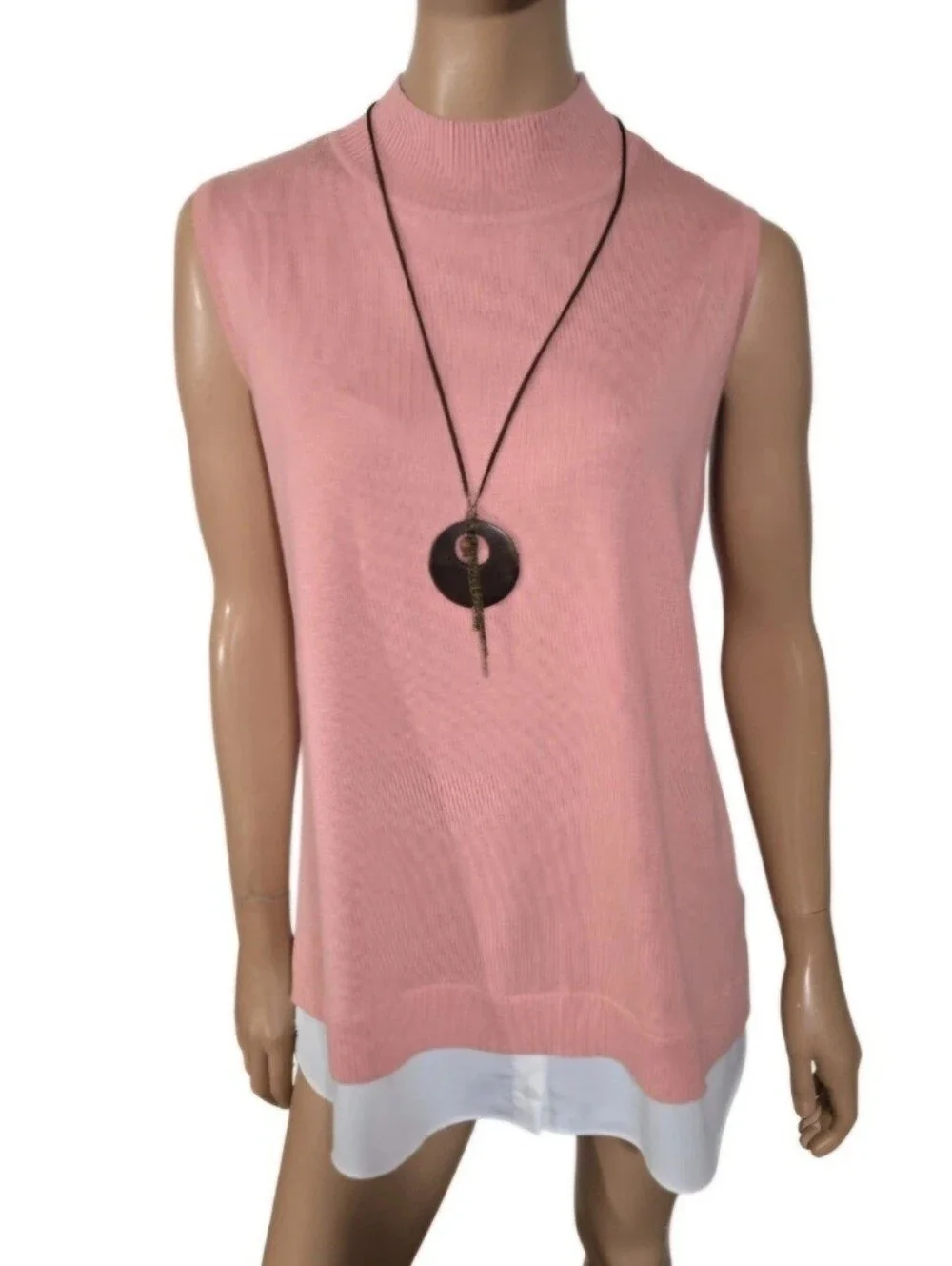 Isaac Mizrahi Live! Mockneck Pink Sweater Knit Sleeveless Tunic Contrast Hem XL